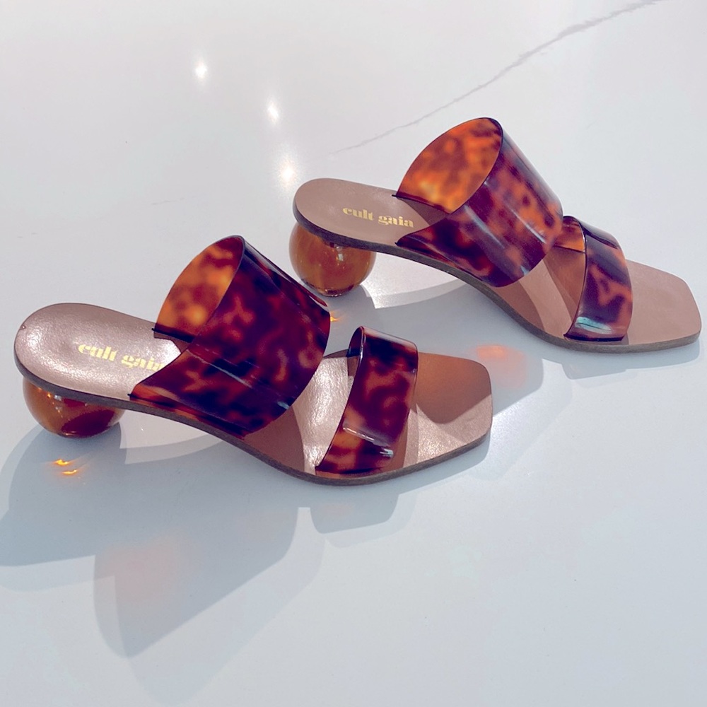 rare cult gaia see-thru tortoise ball-heel sandals